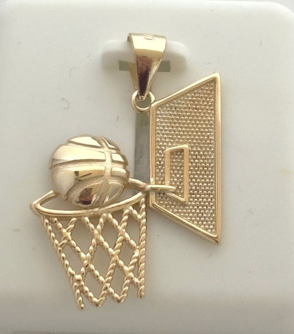 925 Sterling Silver Gold Plated Basketball Pendant Charm 30mm